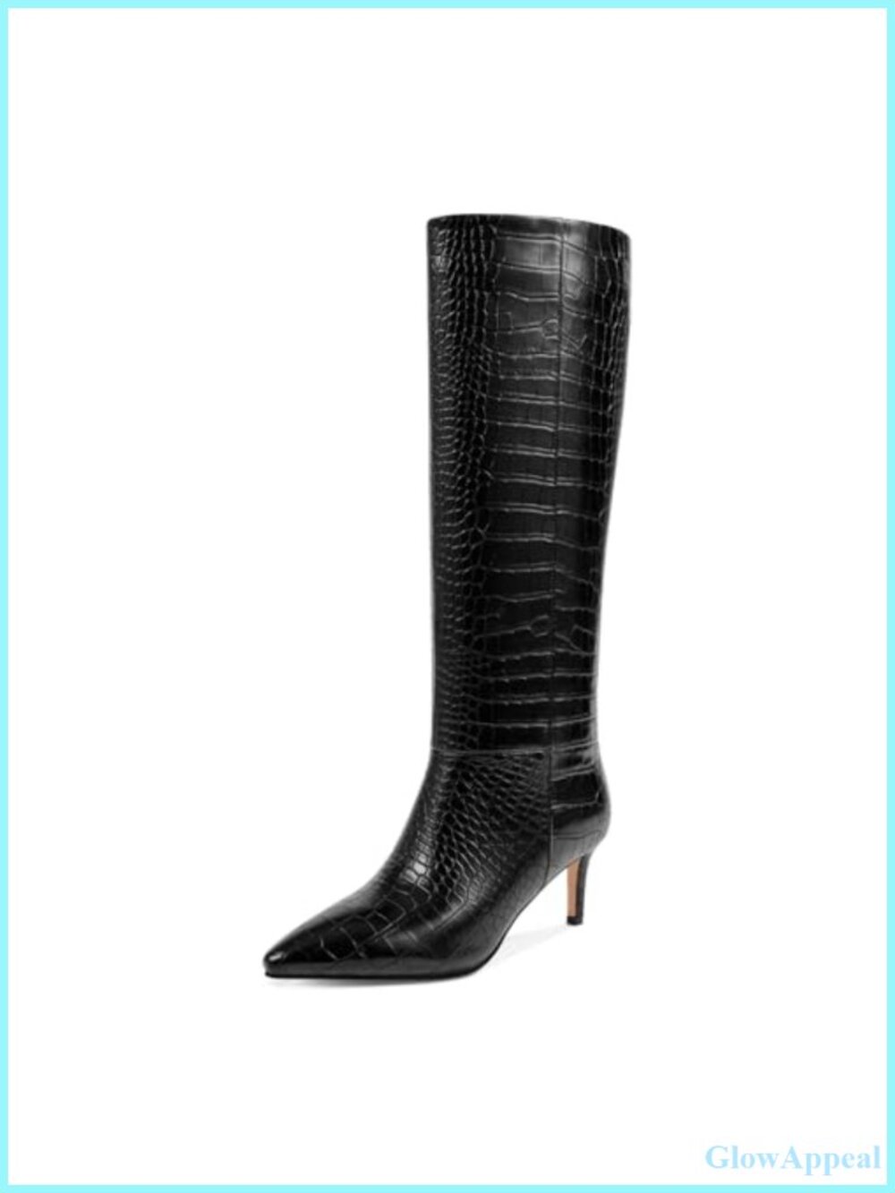 Knee High Boots Pointed Toe Kitten Heel PU Leather Wide Calf